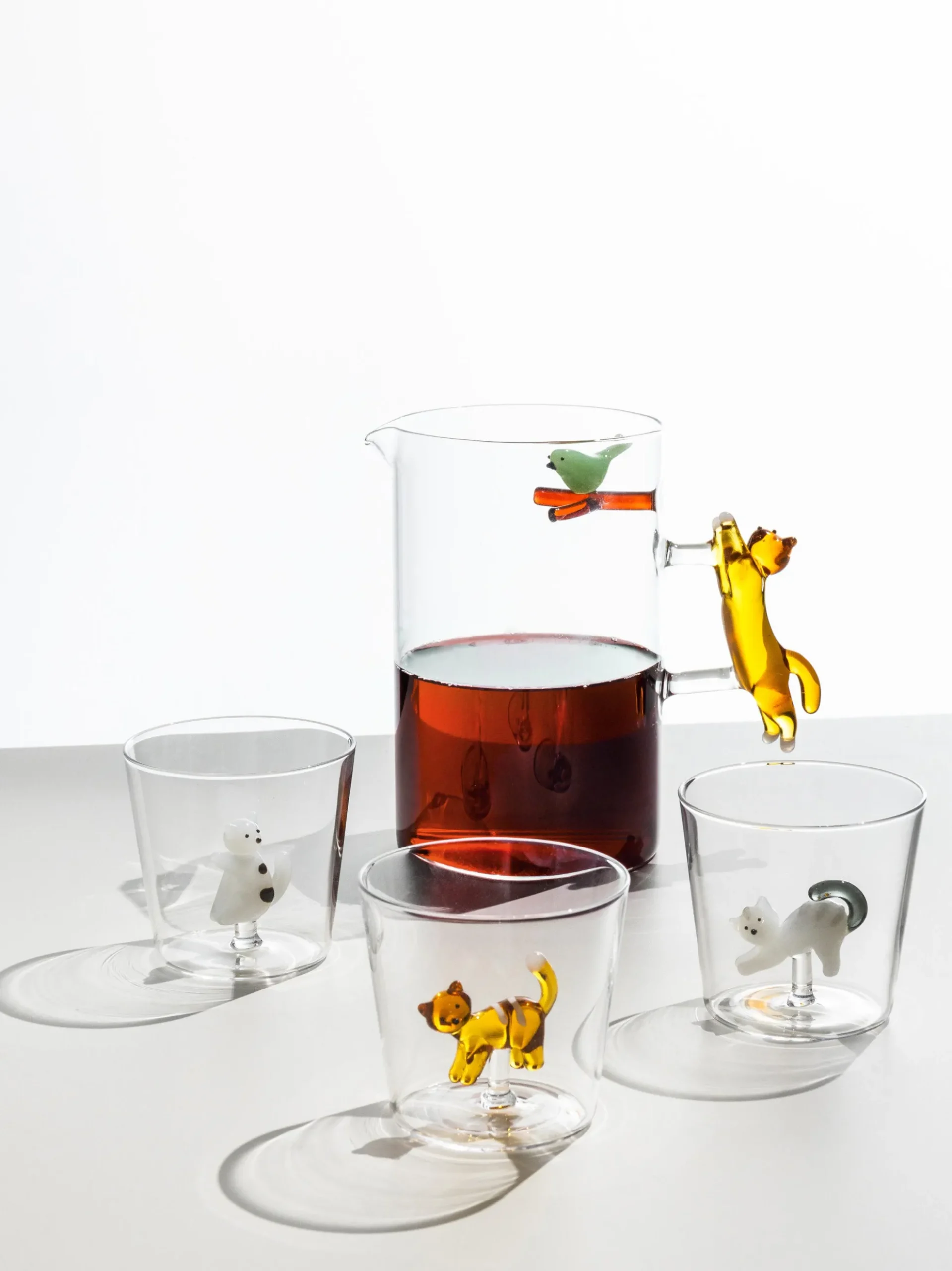 Bicchiere in vetro borosilicato fatto a mano Tabby Cat