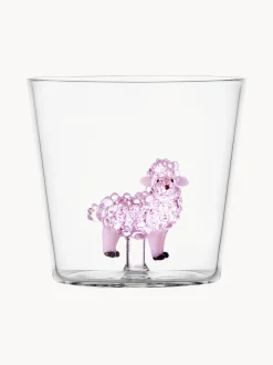 Bicchiere in vetro borosilicato fatto a mano Pink Sheep