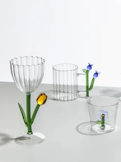Bicchiere da vino fatto a mano in vetro borosilicato Botanica