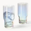 Bicchieri da long drink in vetro soffiato con millerighe iridescenti Juno, set da 4