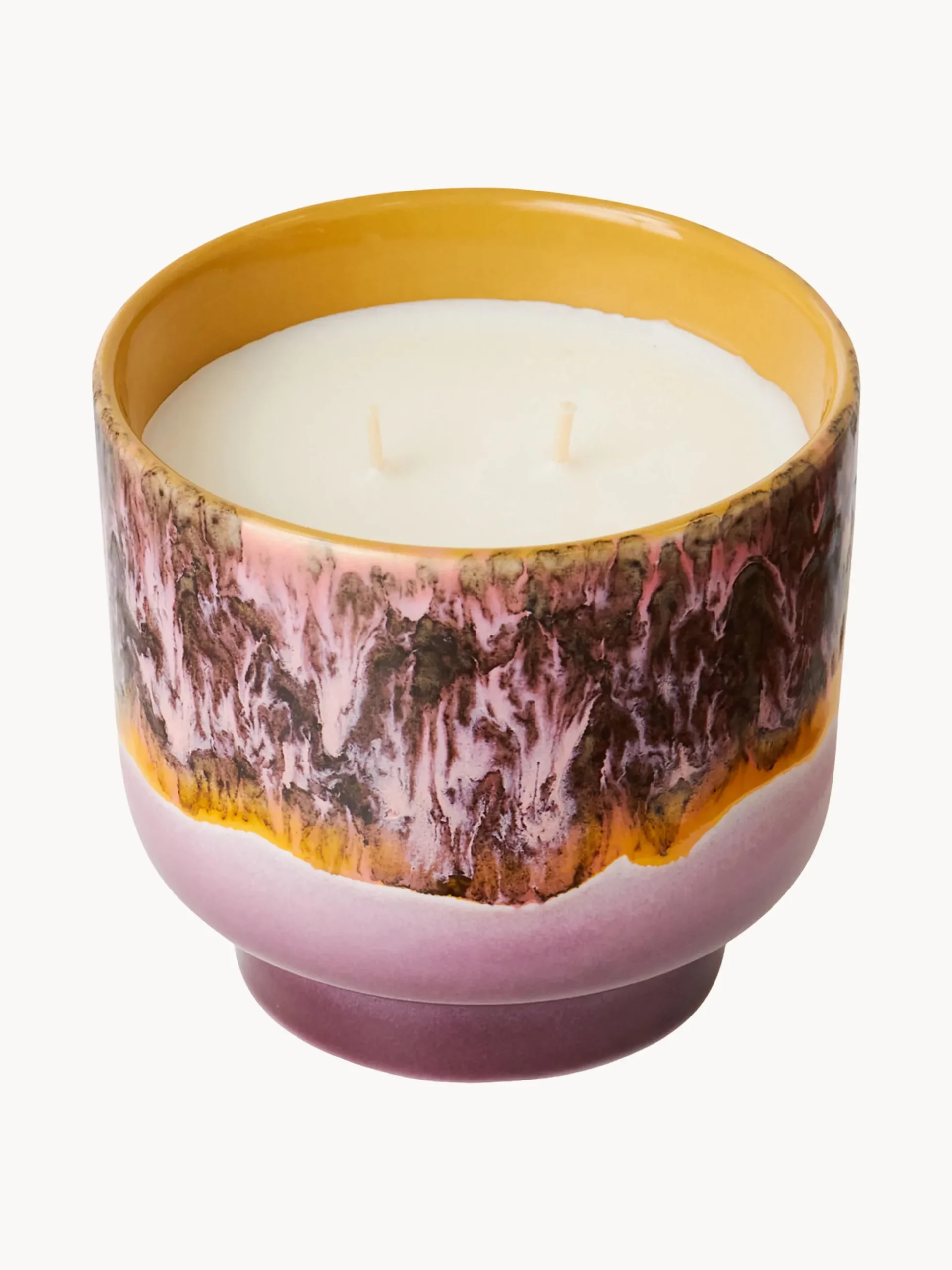 Candela profumata fatta a mano a due stoppini 70's (salvia e petali di rosa)