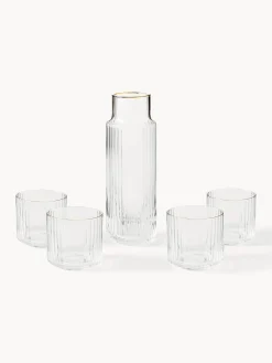 Caraffa e bicchieri in vetro soffiato Aleo, set da 5