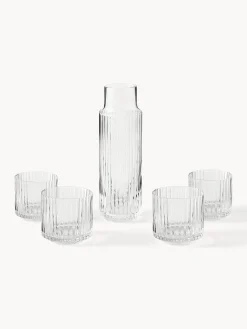 Caraffa e bicchieri in vetro soffiato Aleo, set da 5