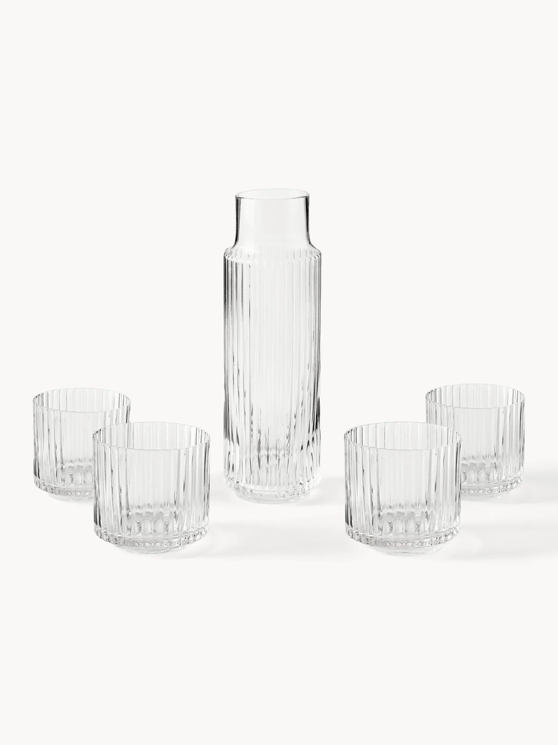 Caraffa e bicchieri in vetro soffiato Aleo, set da 5