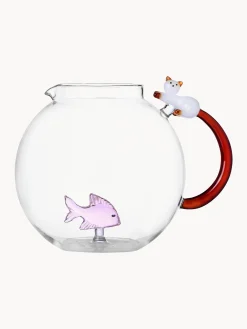 Caraffa in vetro borosilicato fatta a mano Tabby Cat, 2.4 L