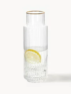 Caraffa in vetro soffiato con bordo dorato Aleo, 1 L