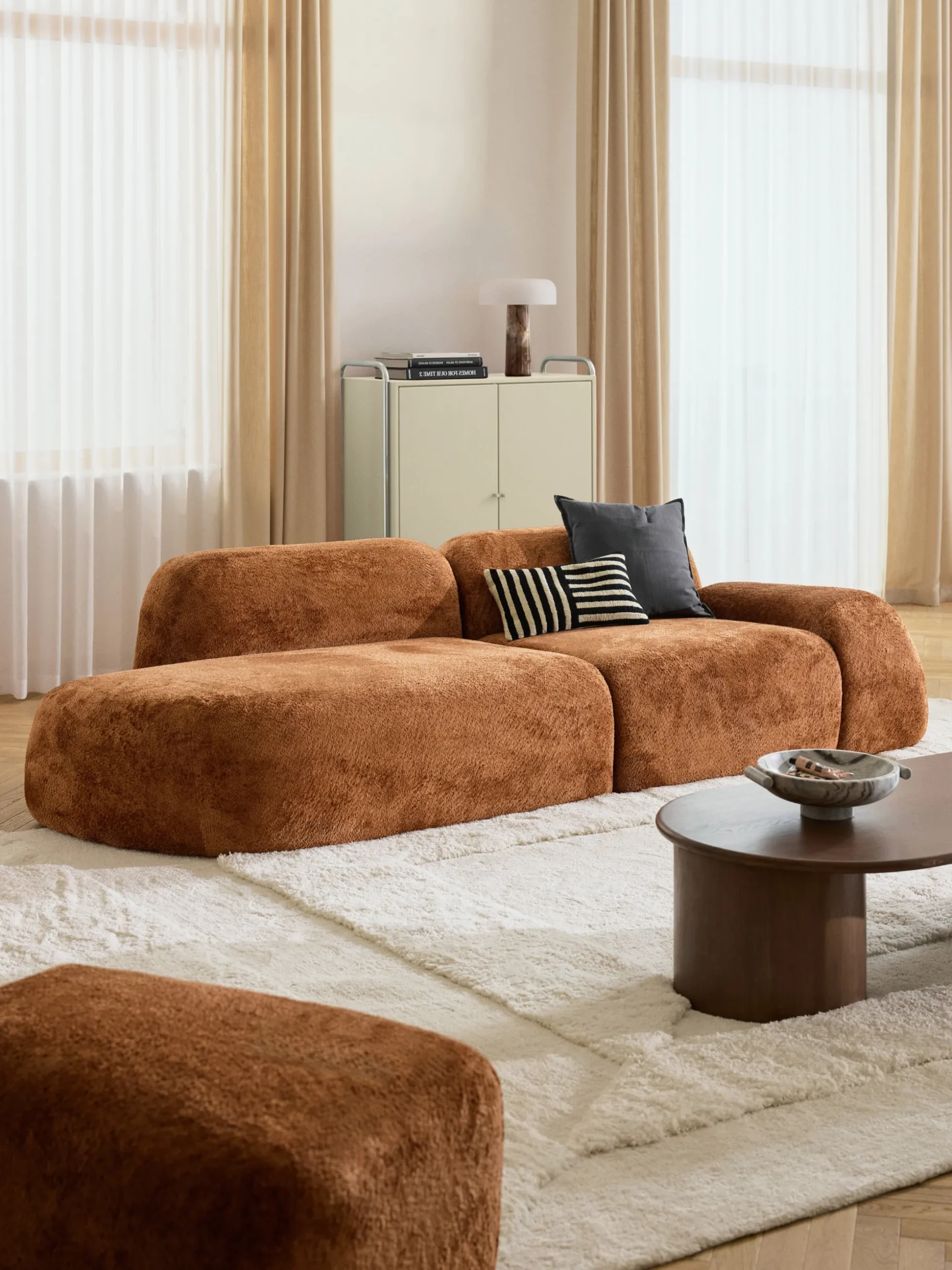Chaise longue componibile 3 posti in teddy bouclé Wolke