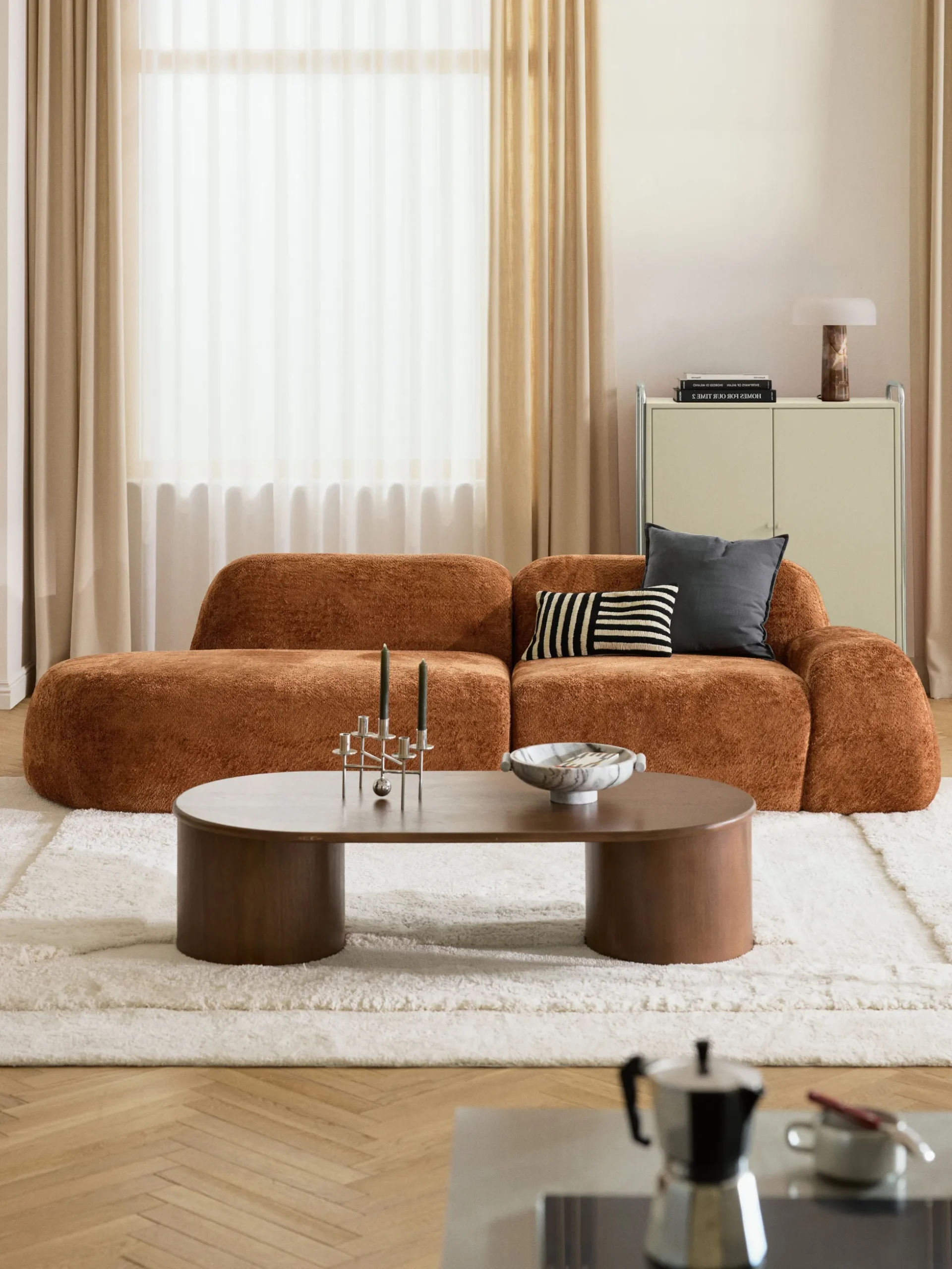 Chaise longue componibile 3 posti in teddy bouclé Wolke