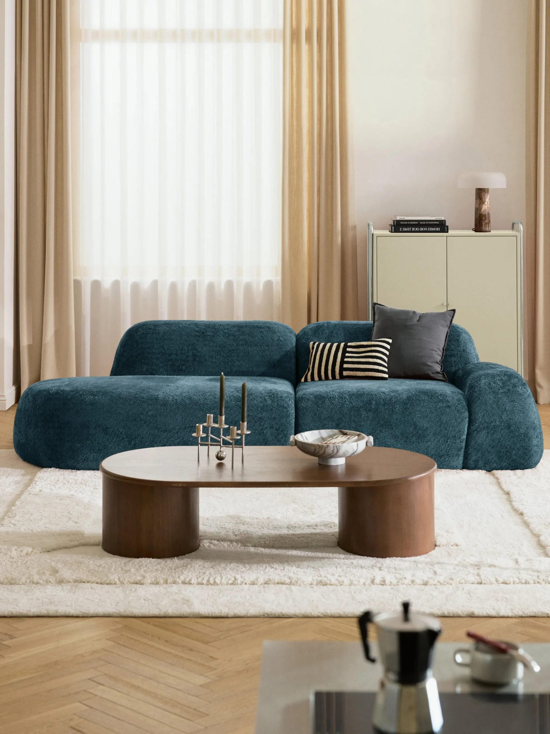 Chaise longue componibile 3 posti in teddy bouclé Wolke