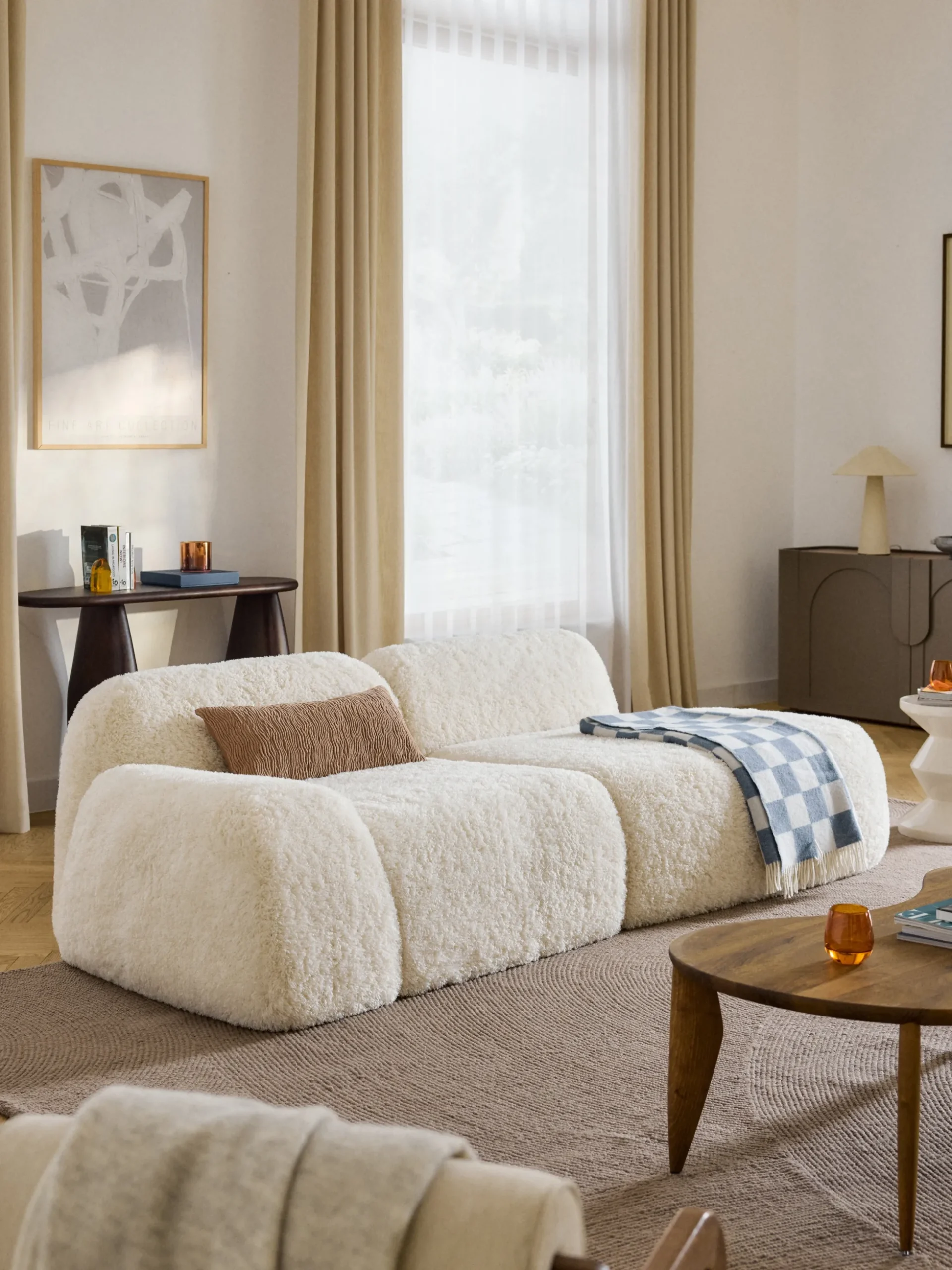 Chaise longue componibile 3 posti in teddy Wolke