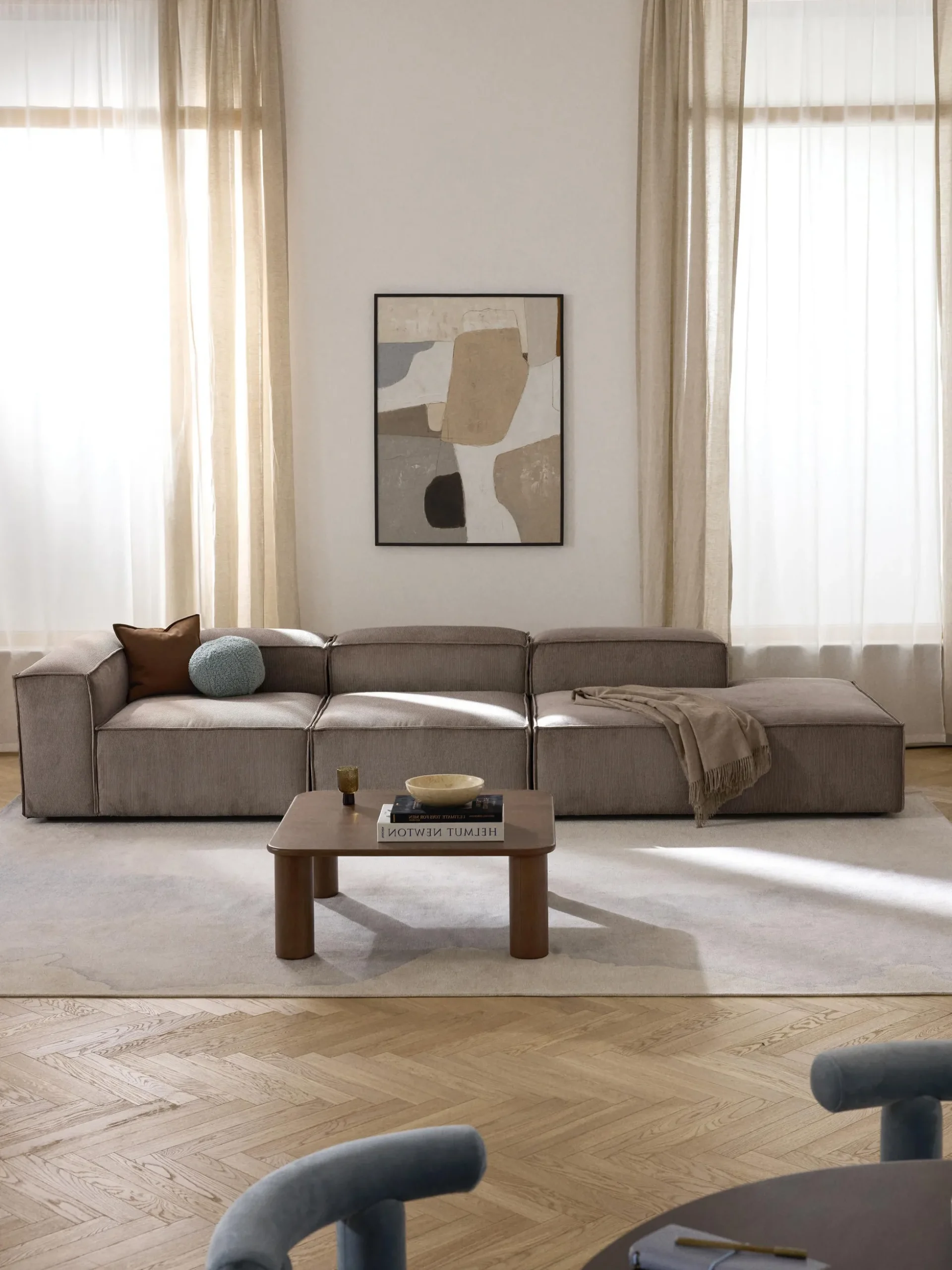 Chaise longue XL componibile in velluto a coste Lennon