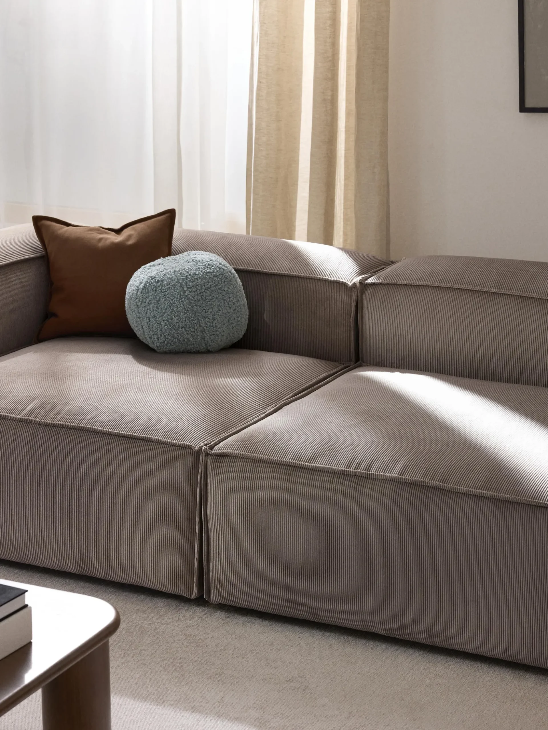 Chaise longue XL componibile in velluto a coste Lennon