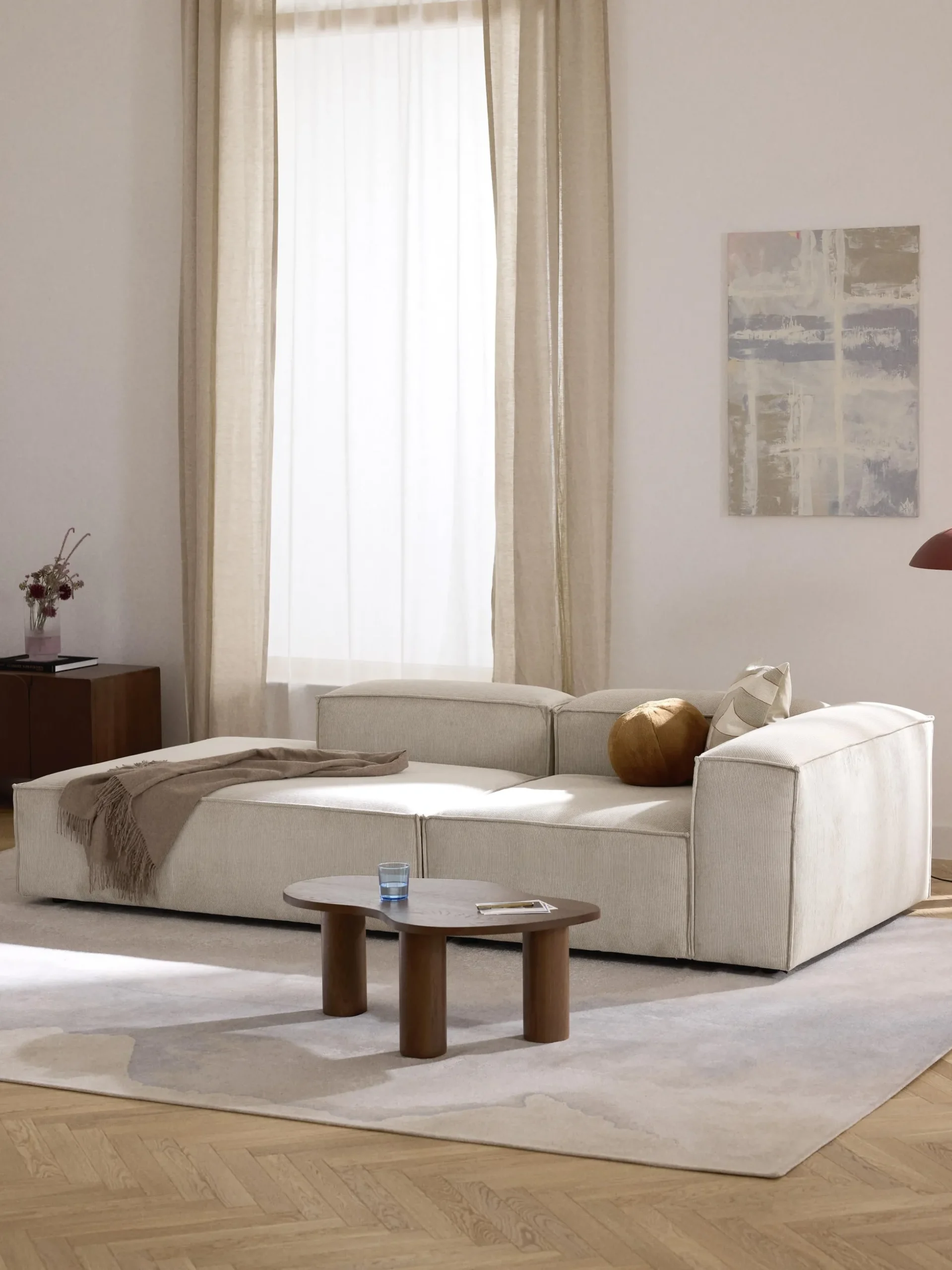 Chaise lounge componibile in velluto a coste Lennon