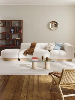 Chaise lounge componibile in teddy bouclé con poggiapiedi (sinistra/destra) Natalie