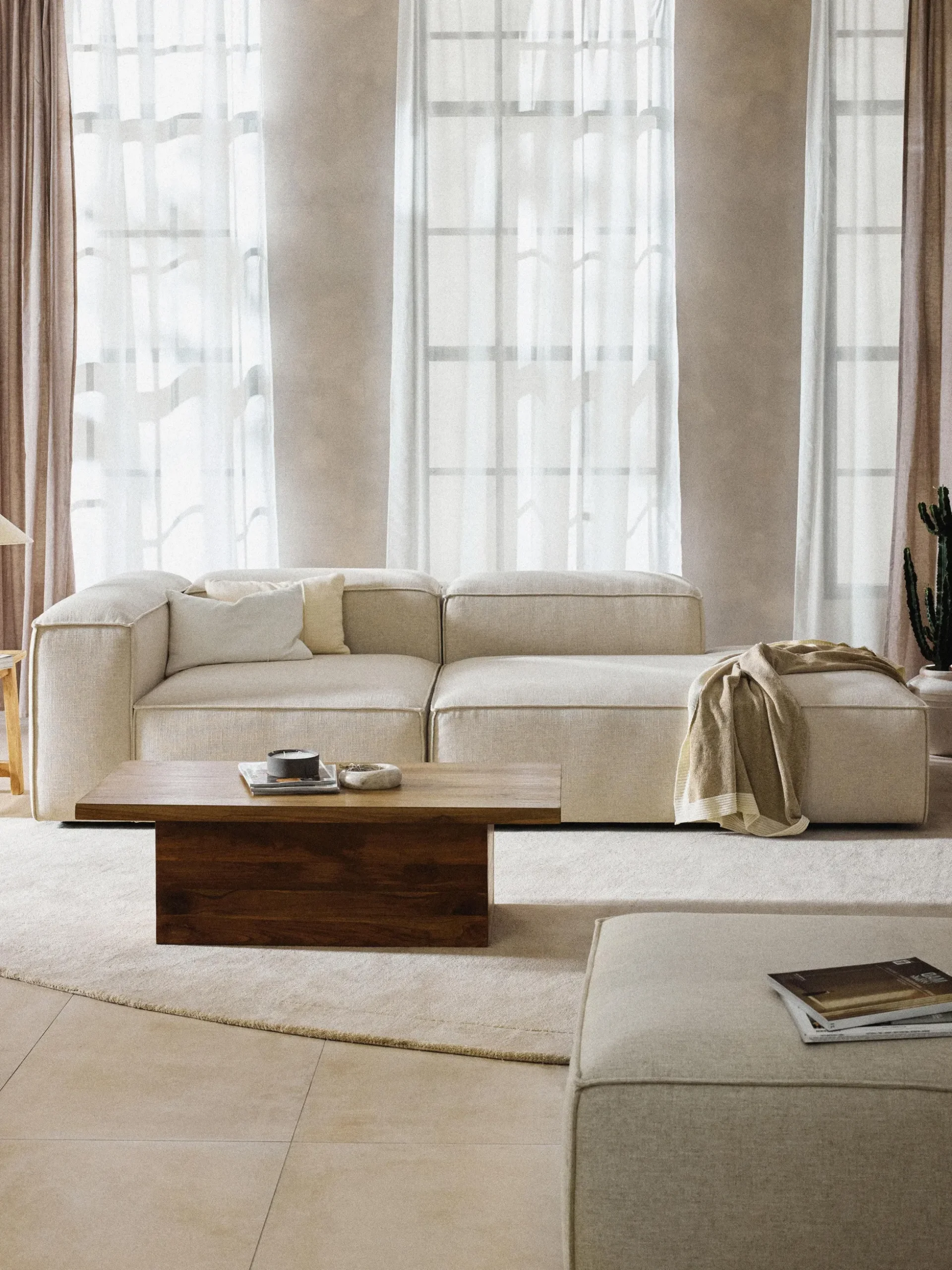 Chaise lounge componibile in misto lino Lennon