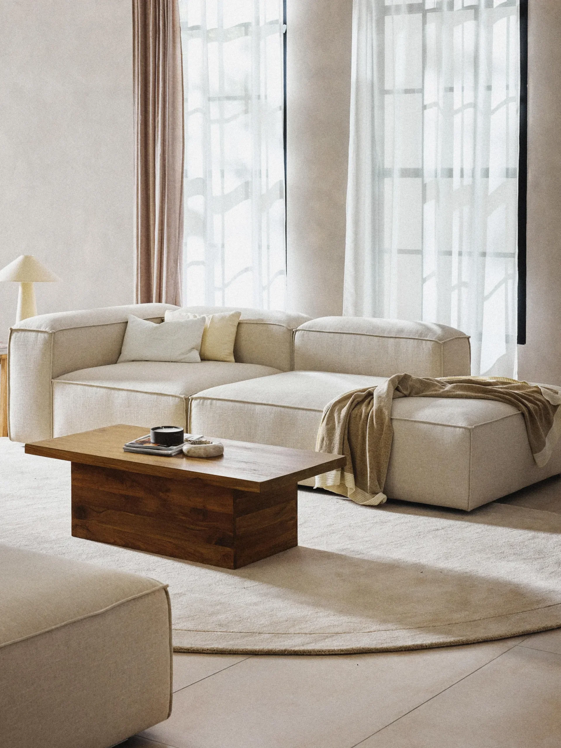Chaise lounge componibile in misto lino Lennon