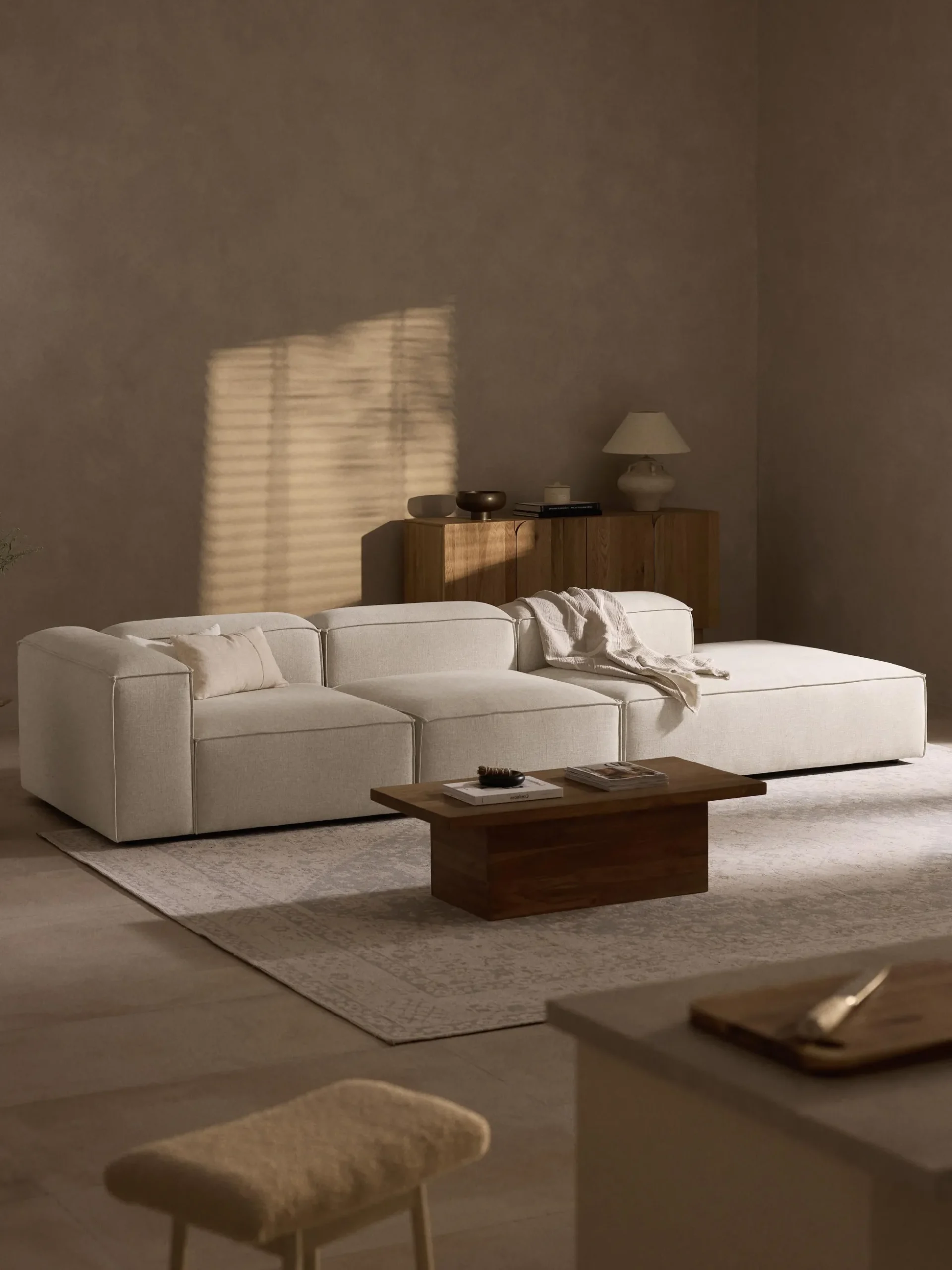 Chaise lounge XL componibile in misto lino Lennon