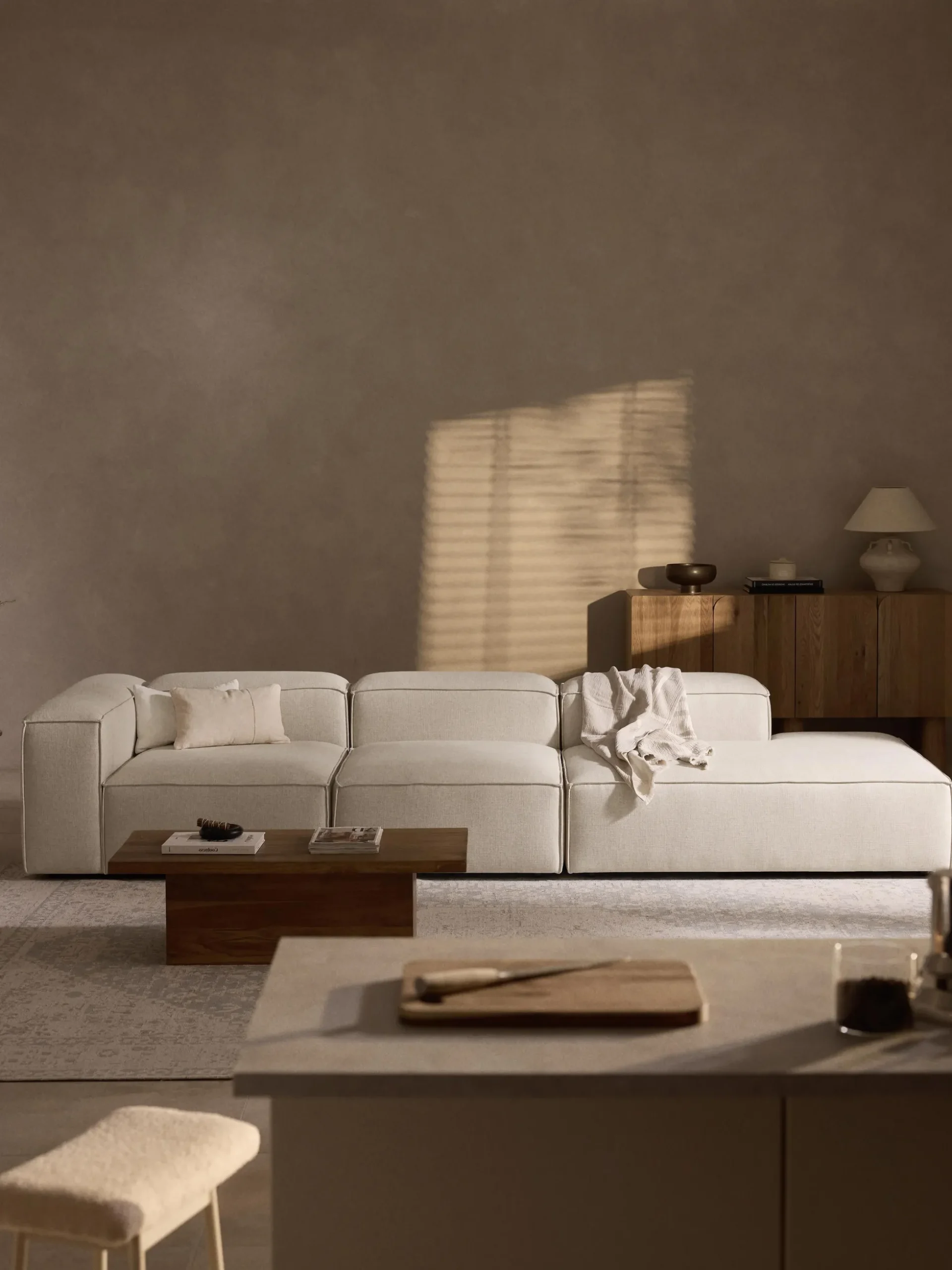 Chaise lounge XL componibile in misto lino Lennon