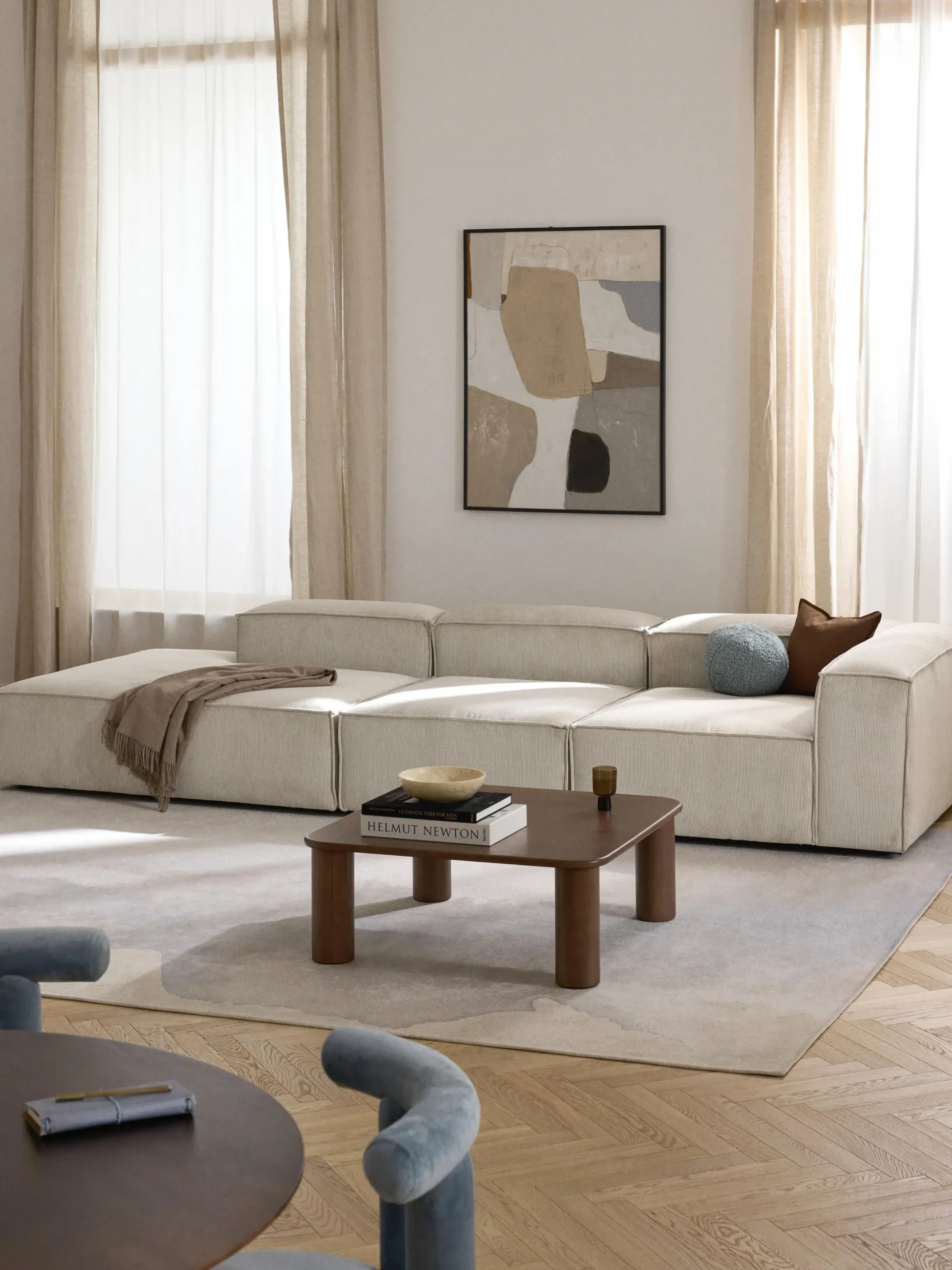 Chaise lounge XL componibile in velluto a coste Lennon