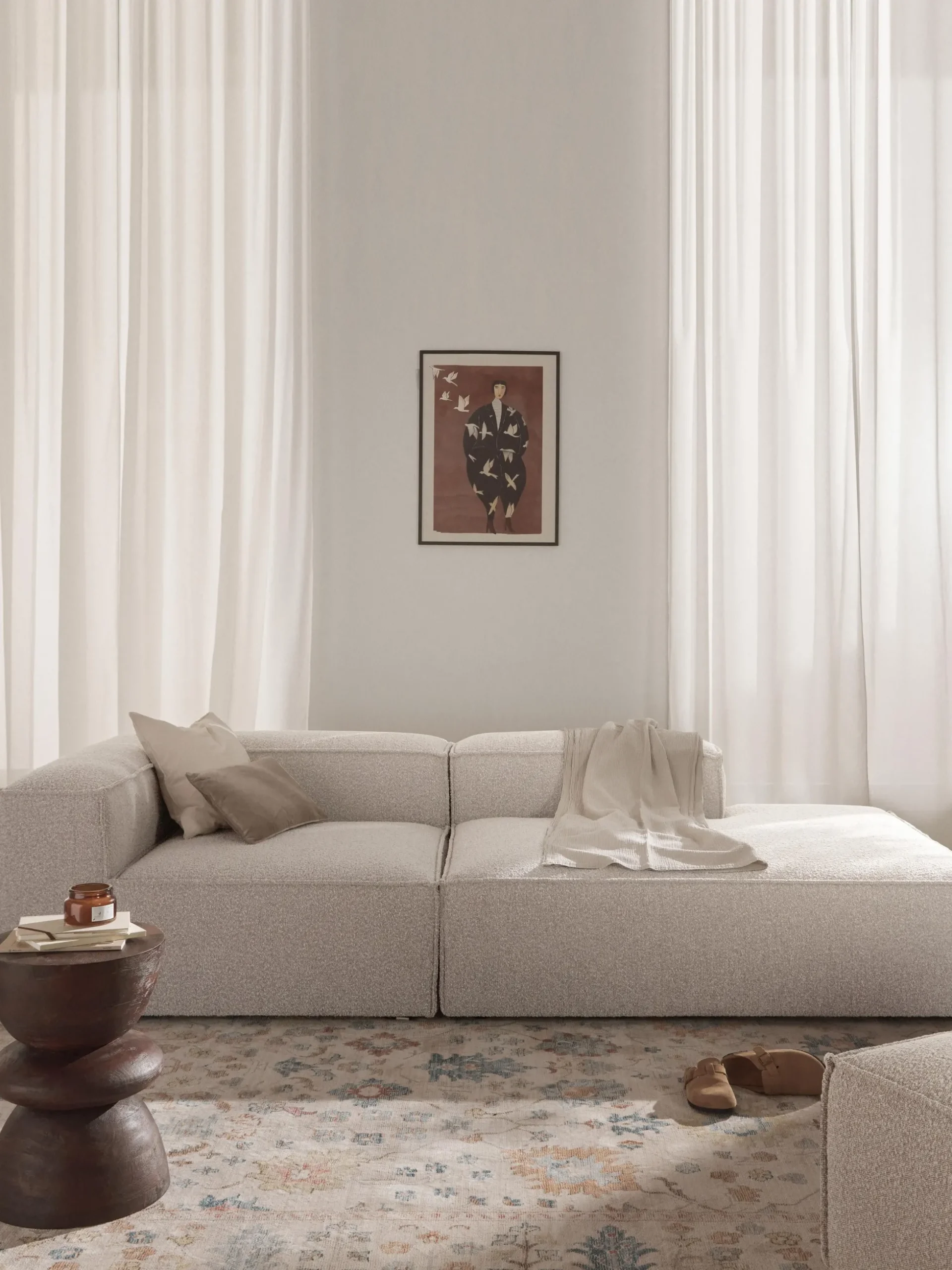 Chaise loungue componibile in bouclé Lennon