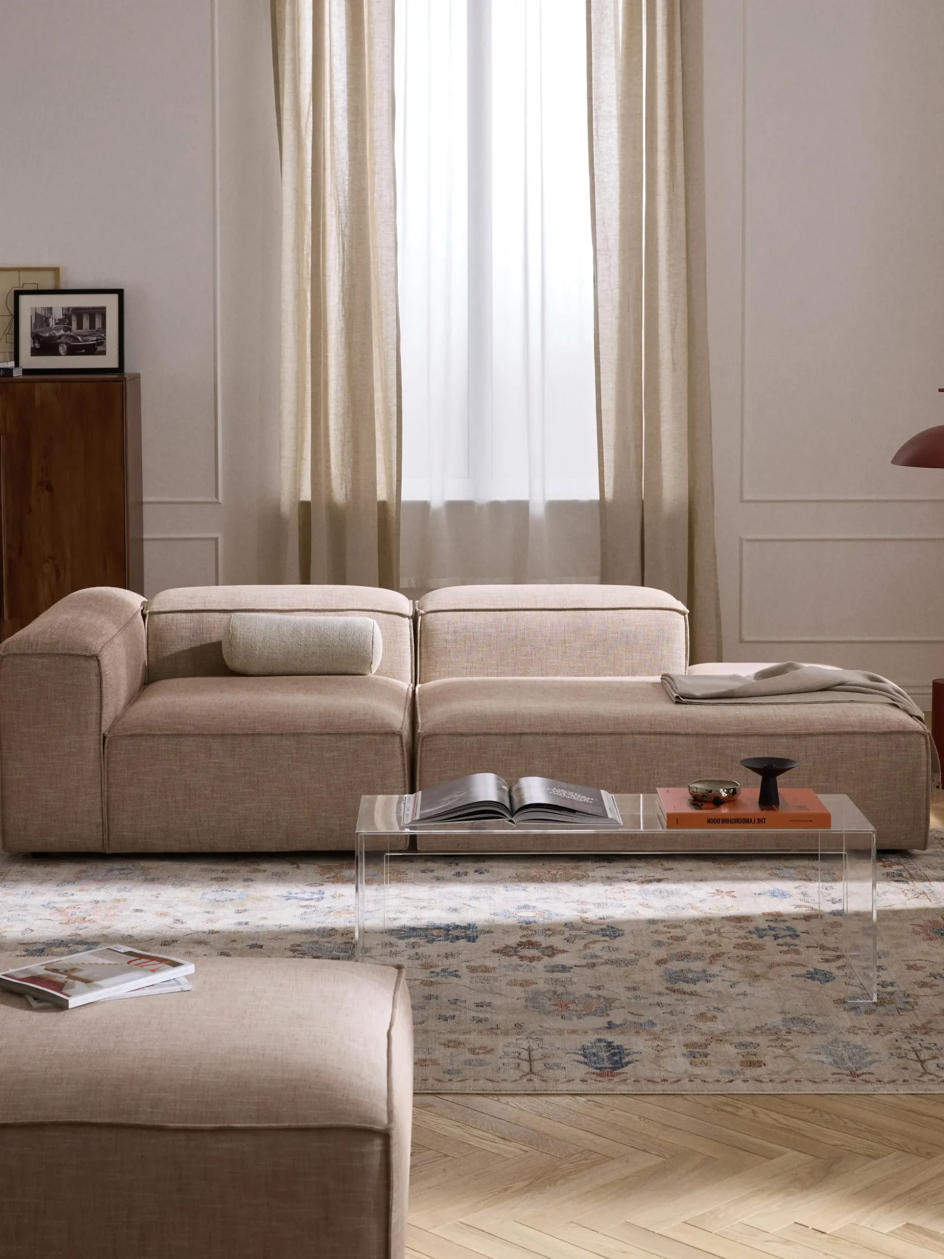 Chaise loungue componibile in misto lino Lennon