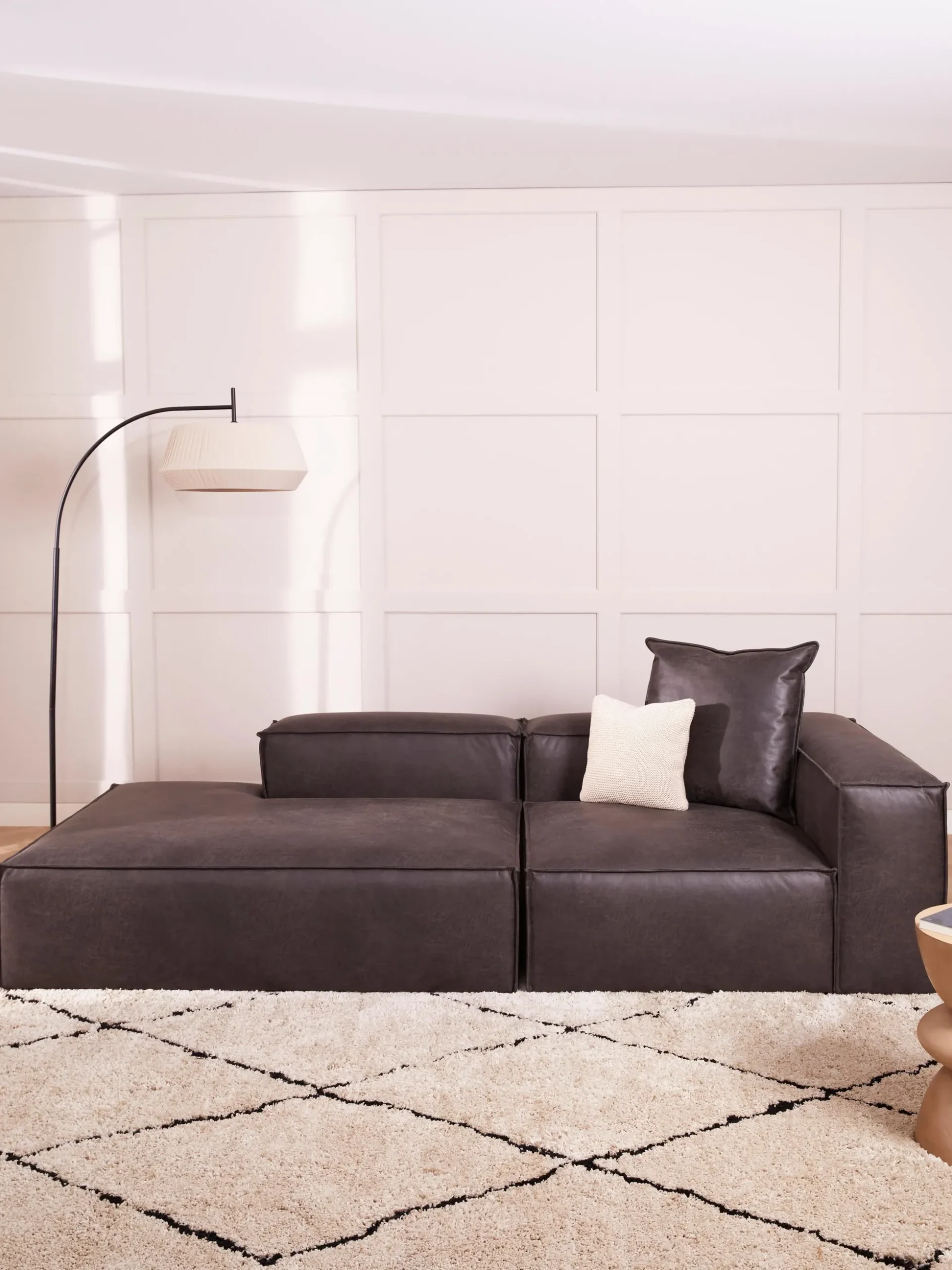 Chaise longue componibile in pelle Lennon