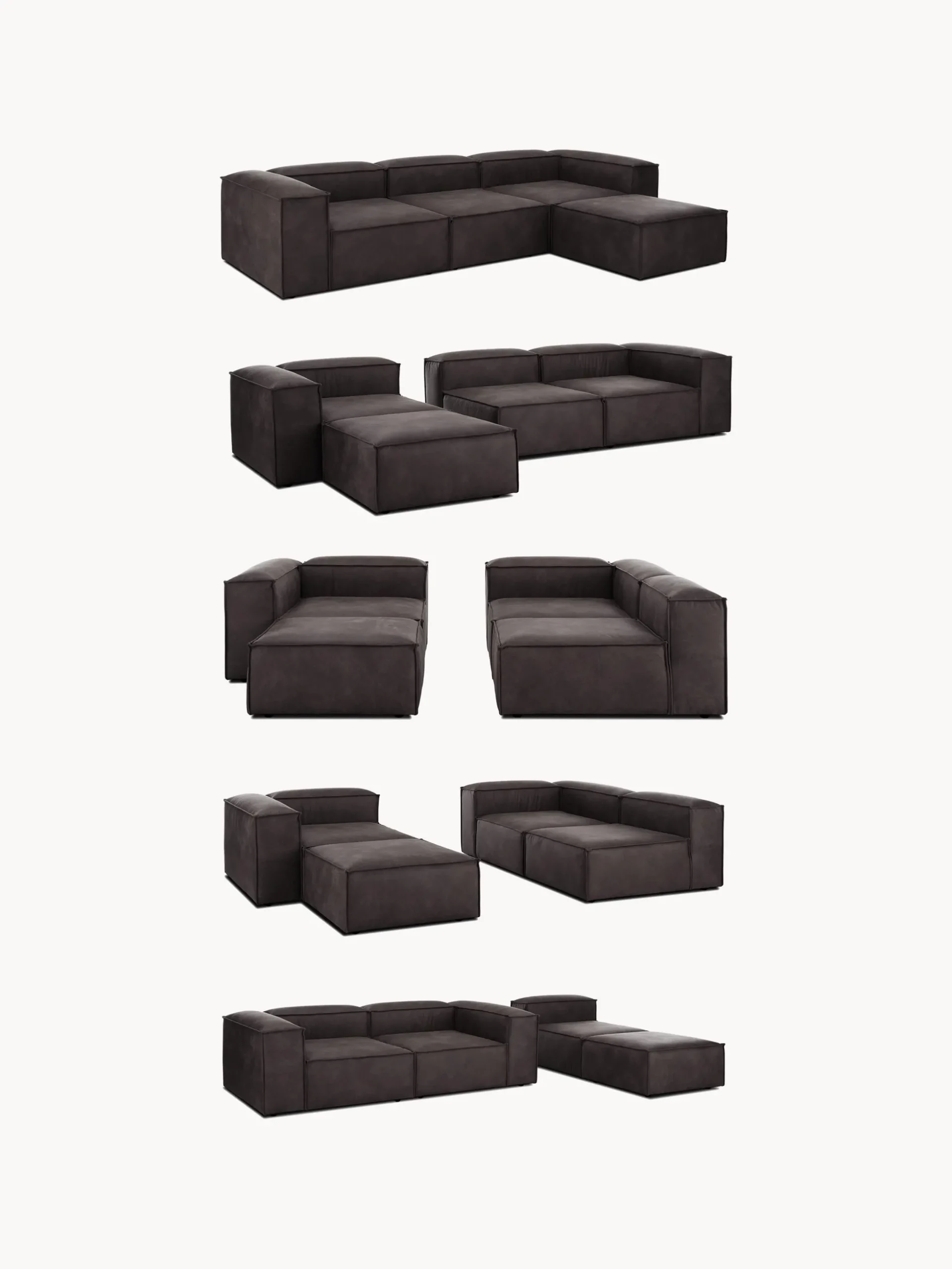 Chaise longue componibile in pelle Lennon