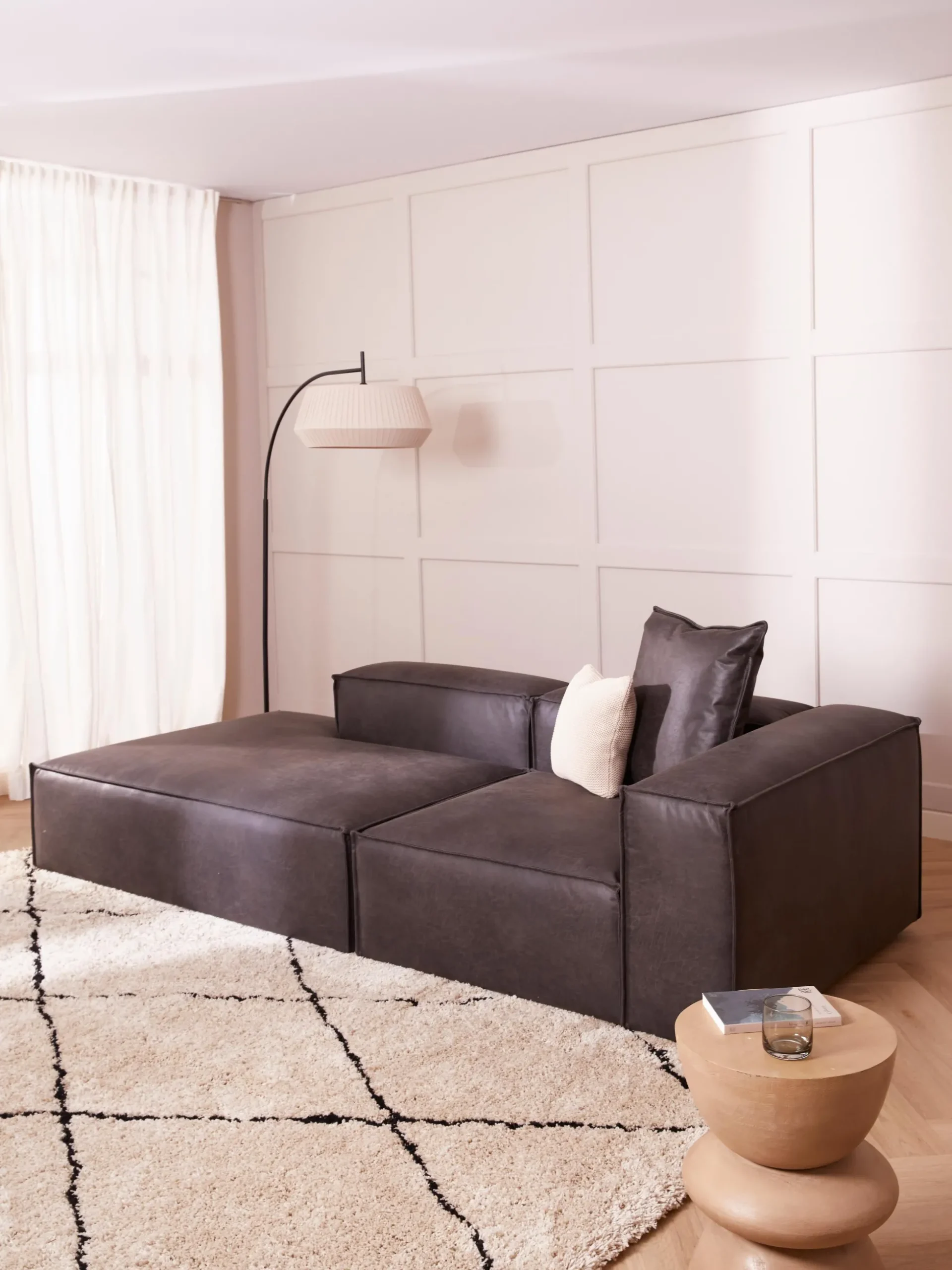 Chaise longue componibile in pelle Lennon
