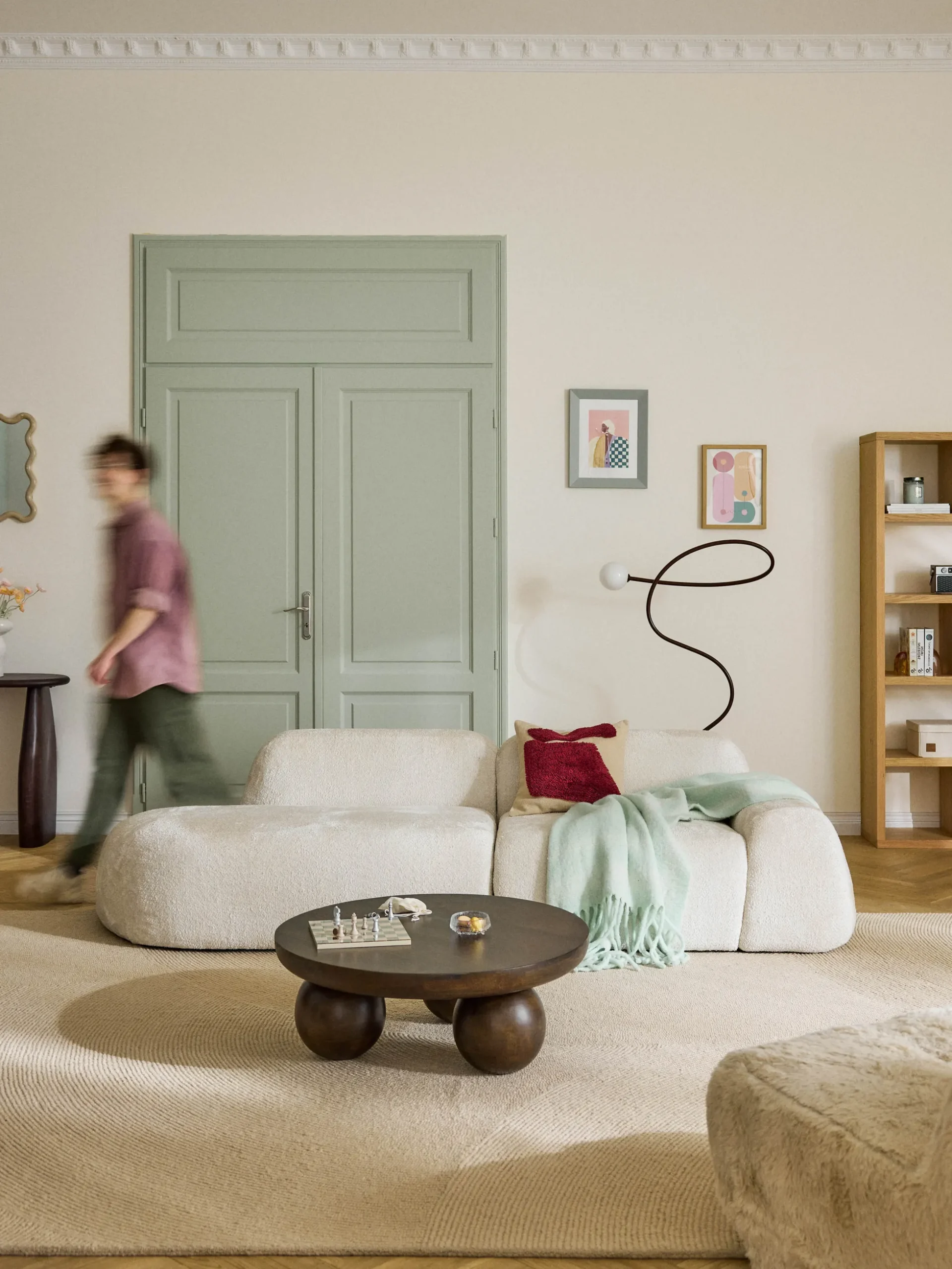 Chaise longue componibile 3 posti in teddy bouclé Wolke