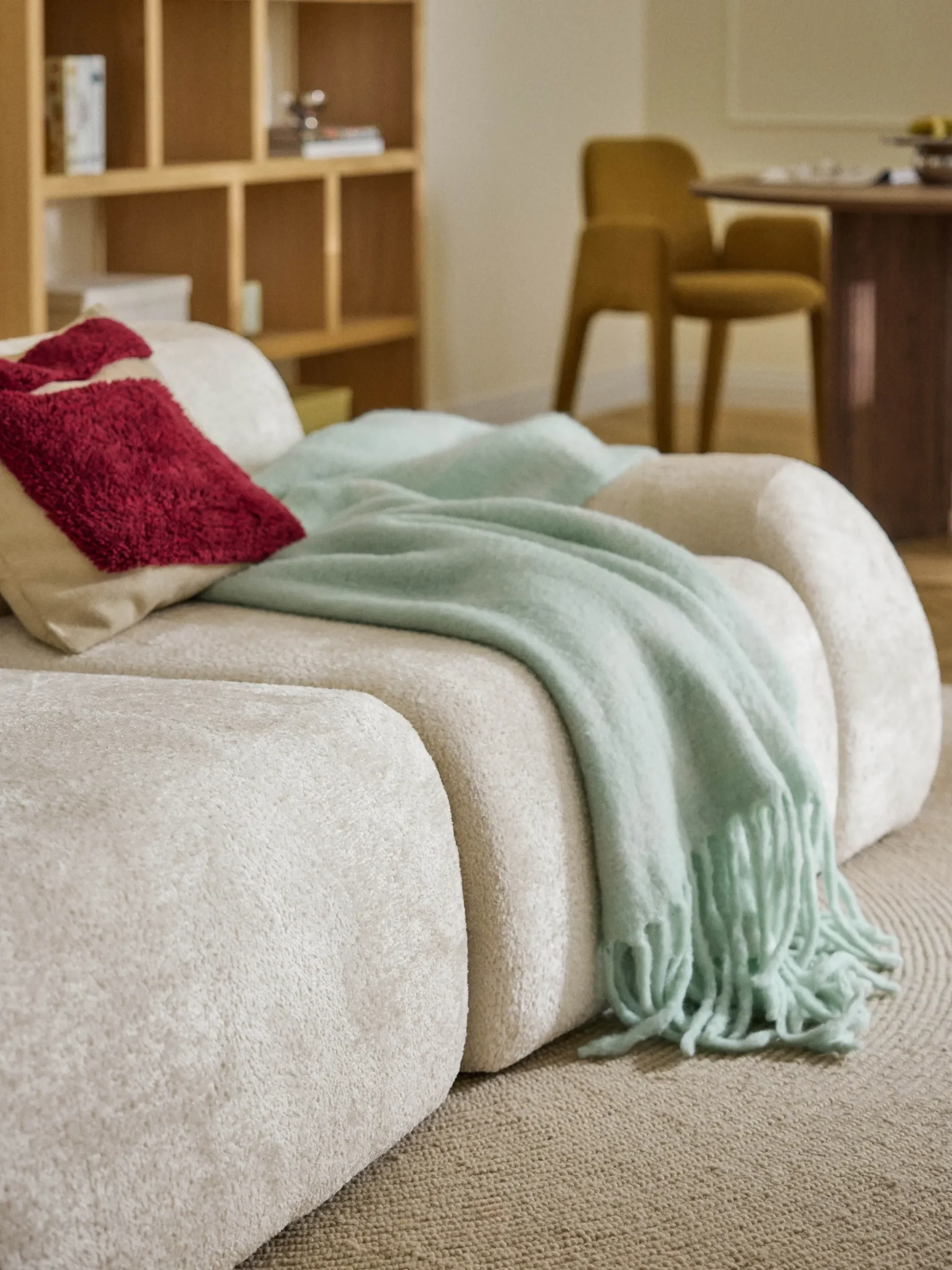 Chaise longue componibile 3 posti in teddy bouclé Wolke
