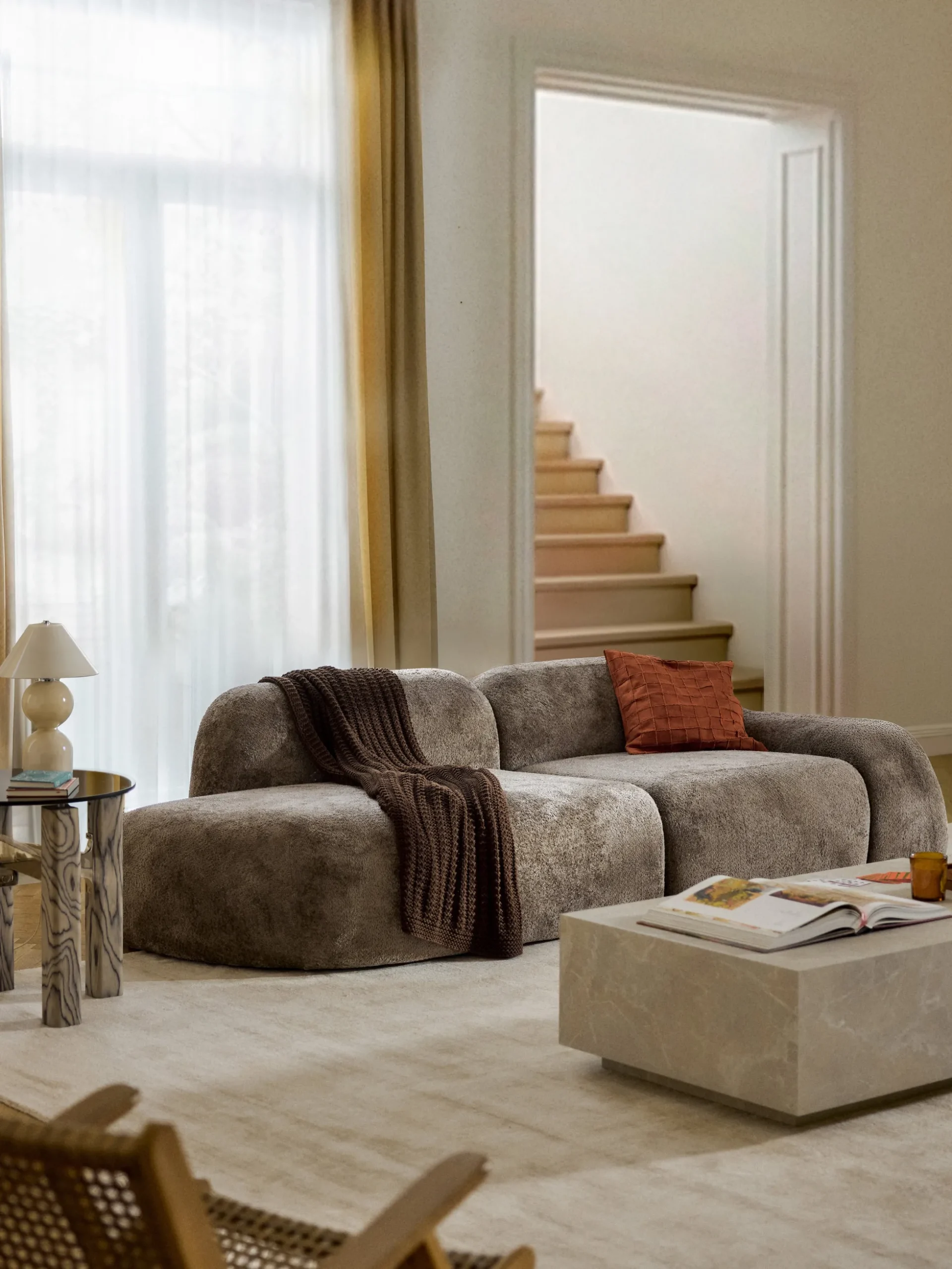 Chaise longue componibile 3 posti in teddy bouclé Wolke