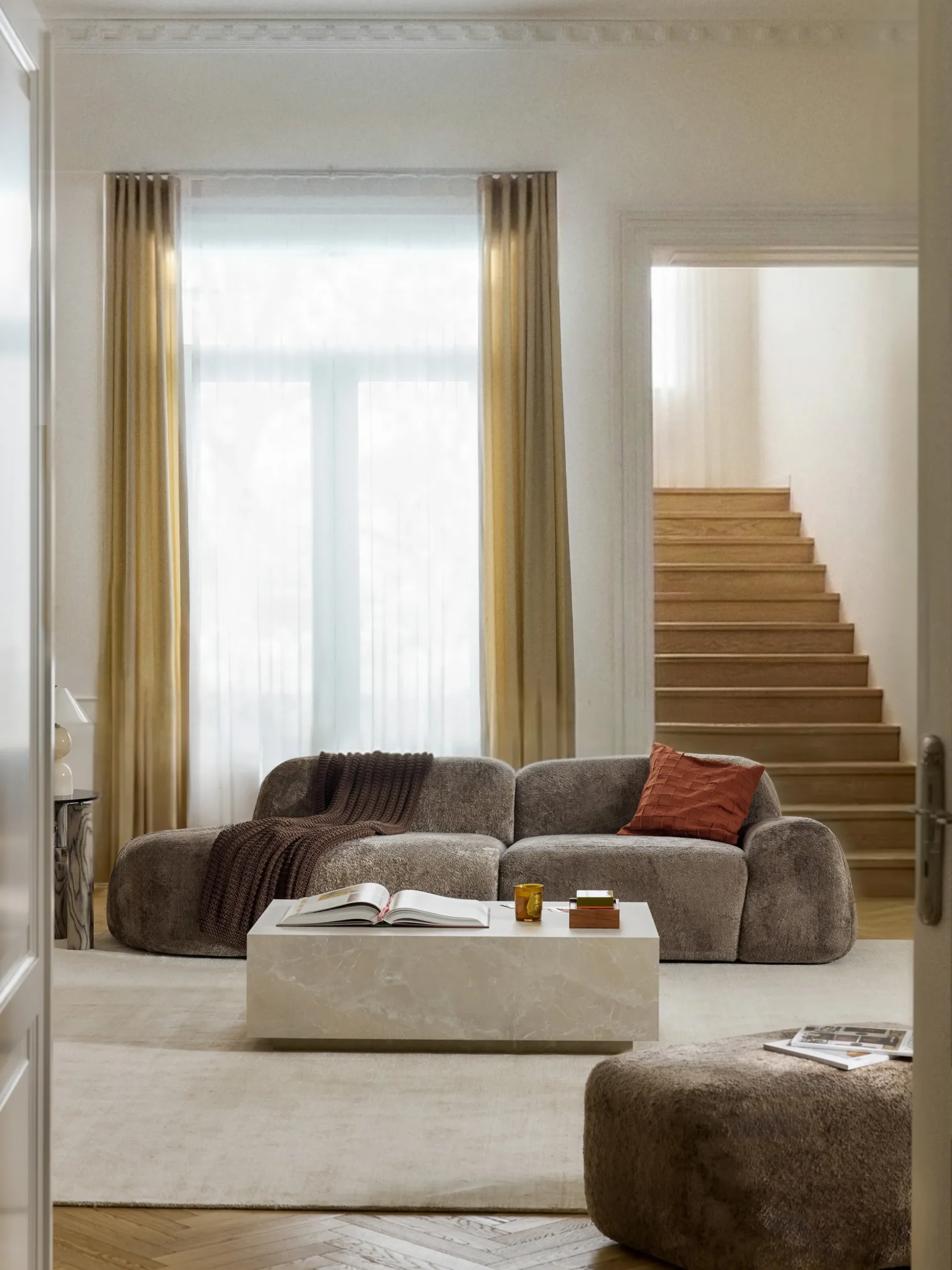 Chaise longue componibile 3 posti in teddy bouclé Wolke
