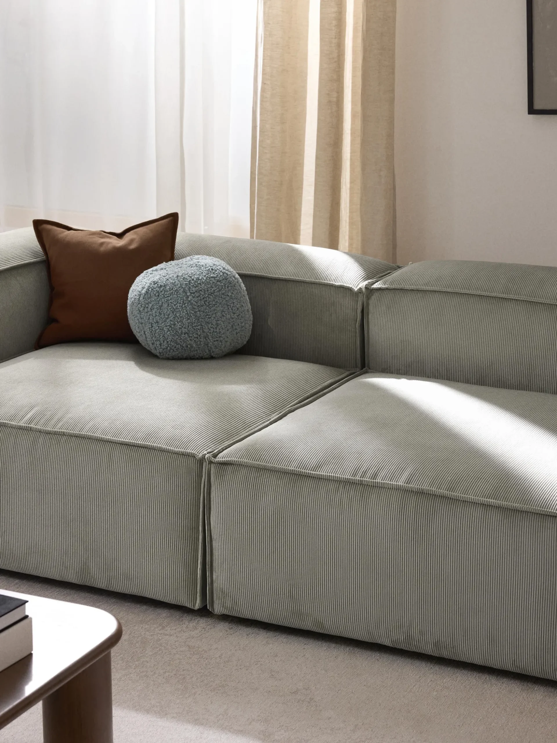 Chaise longue XL componibile in velluto a coste Lennon