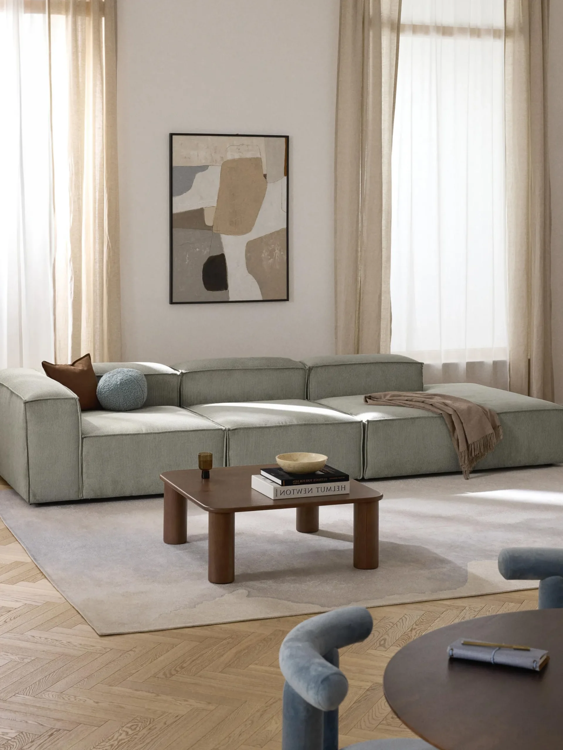 Chaise longue XL componibile in velluto a coste Lennon