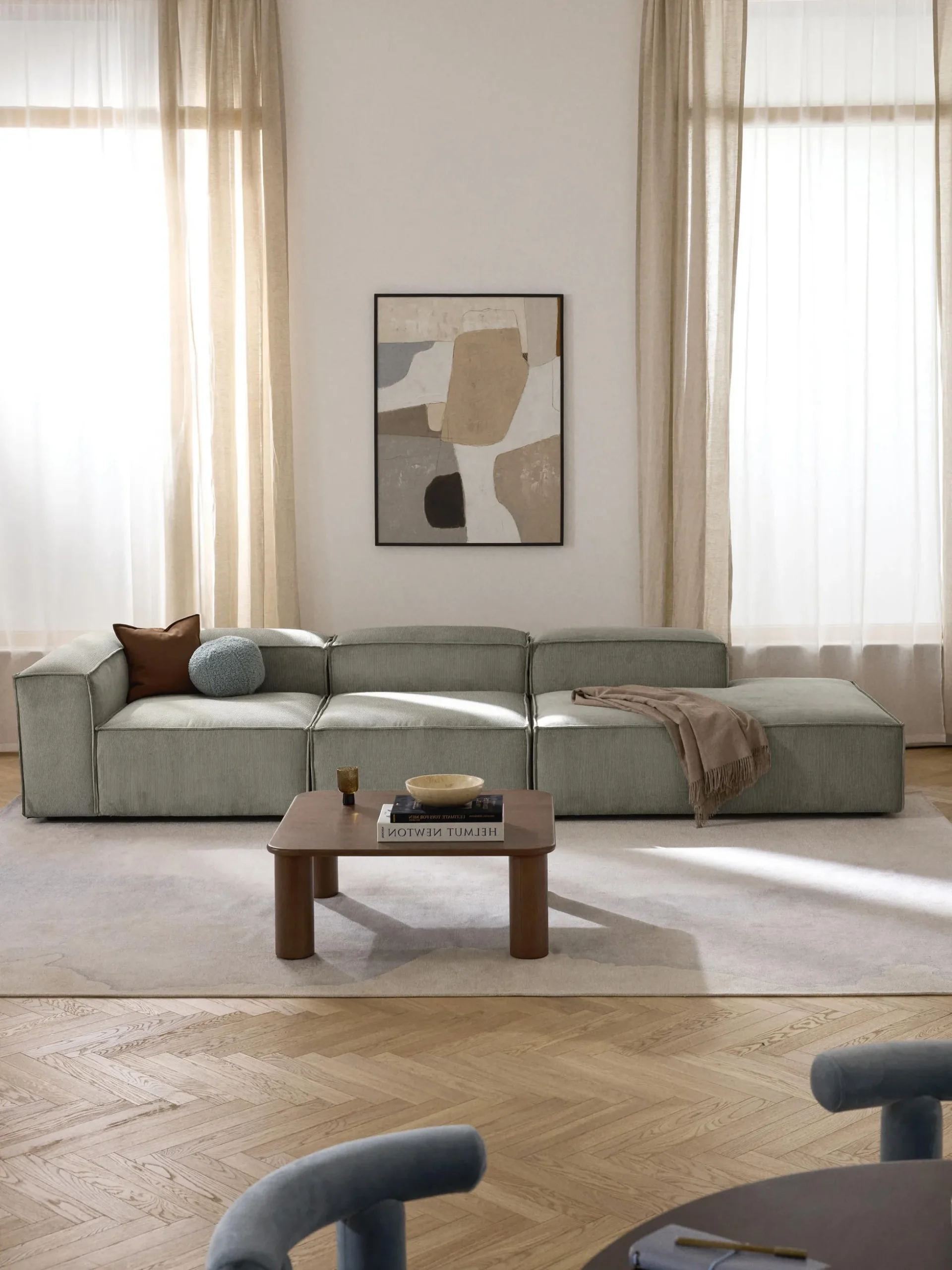 Chaise longue XL componibile in velluto a coste Lennon