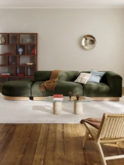 Chaise lounge componibile in teddy bouclé con poggiapiedi (sinistra/destra) Natalie
