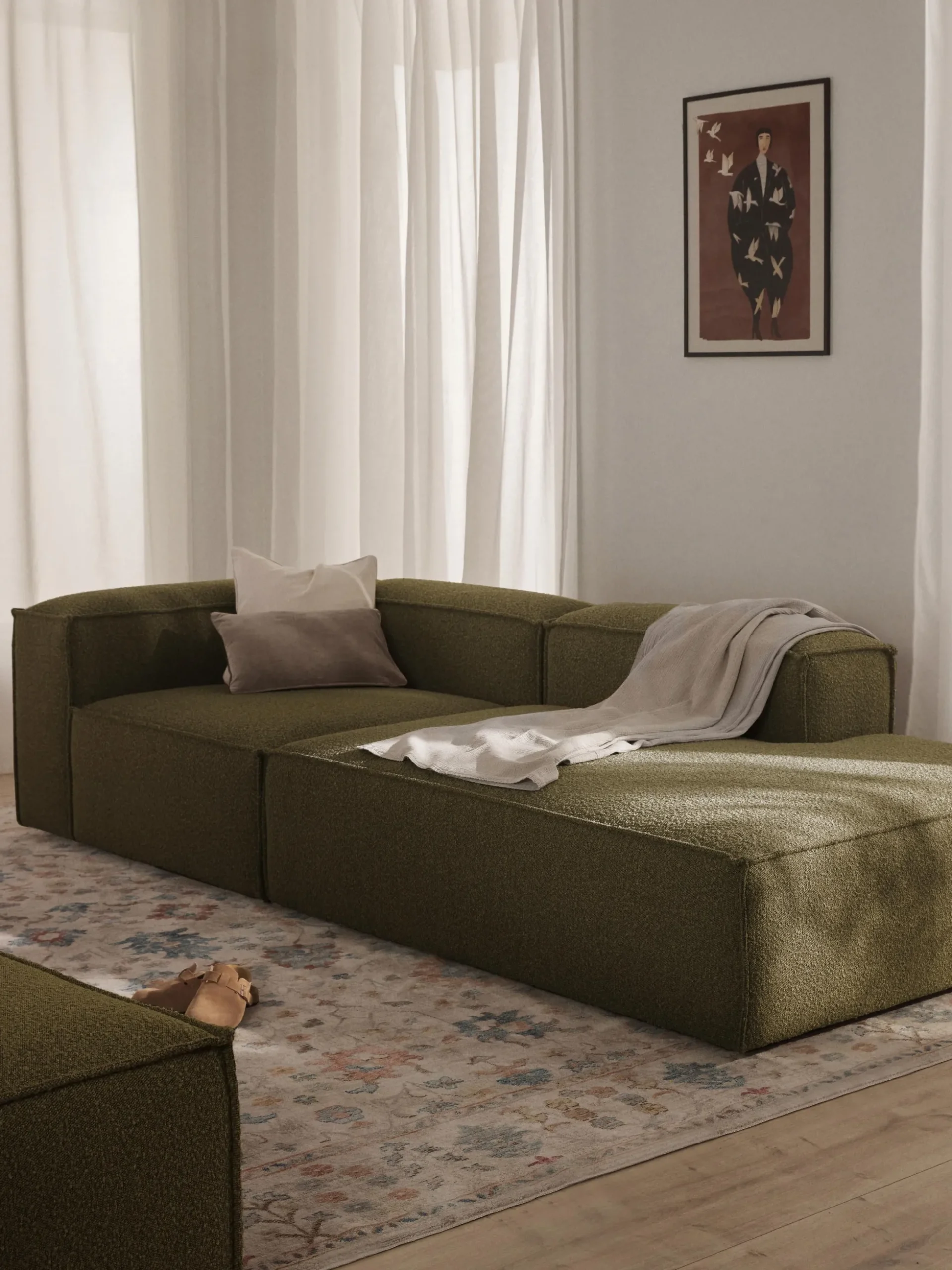 Chaise loungue componibile in bouclé Lennon
