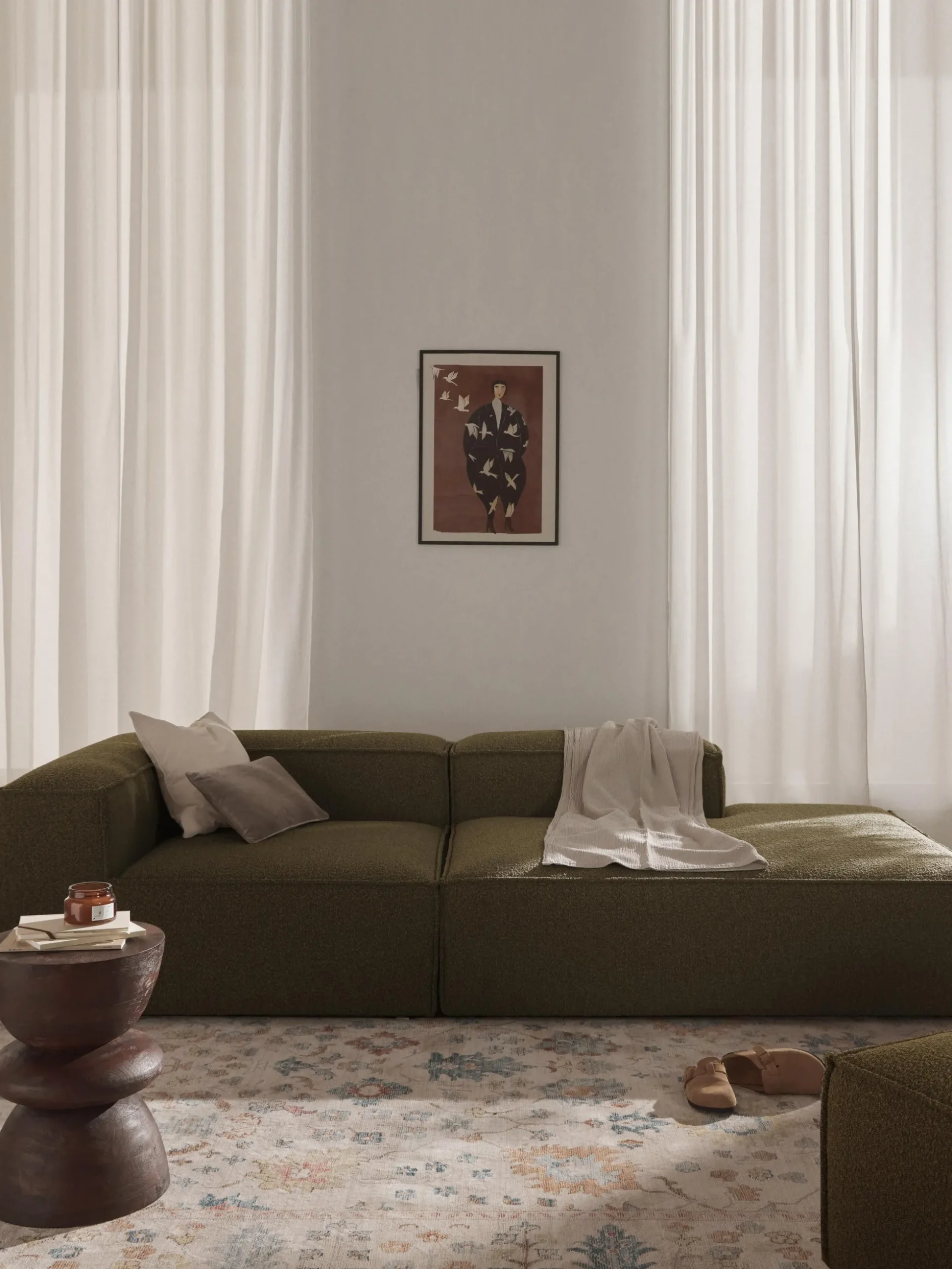 Chaise loungue componibile in bouclé Lennon
