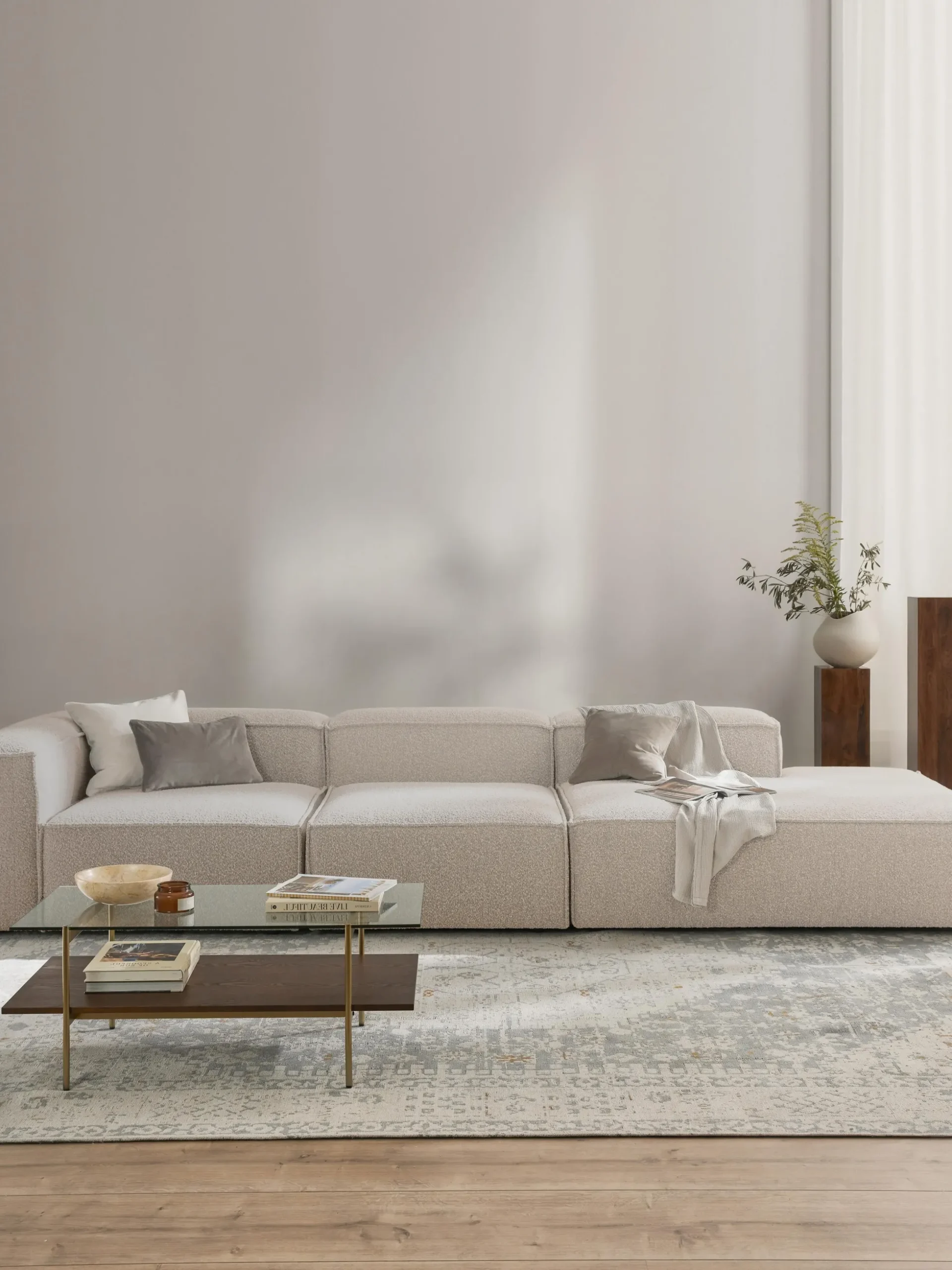 Chaise loungue componibile XL in bouclé Lennon