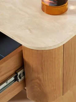Comodino in legno con piano in travertino Zumi