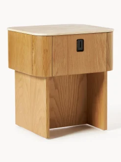 Comodino in legno con piano in travertino Zumi