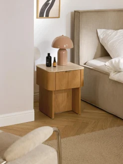 Comodino in legno con piano in travertino Zumi