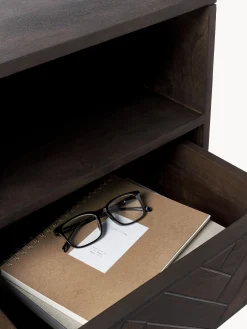 Comodino in legno di mango con motivo spina di pesce Luca
