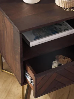 Comodino in legno di mango con motivo spina di pesce Luca