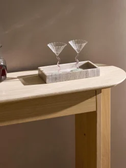 Consolle in legno con piano in travertino Zumi