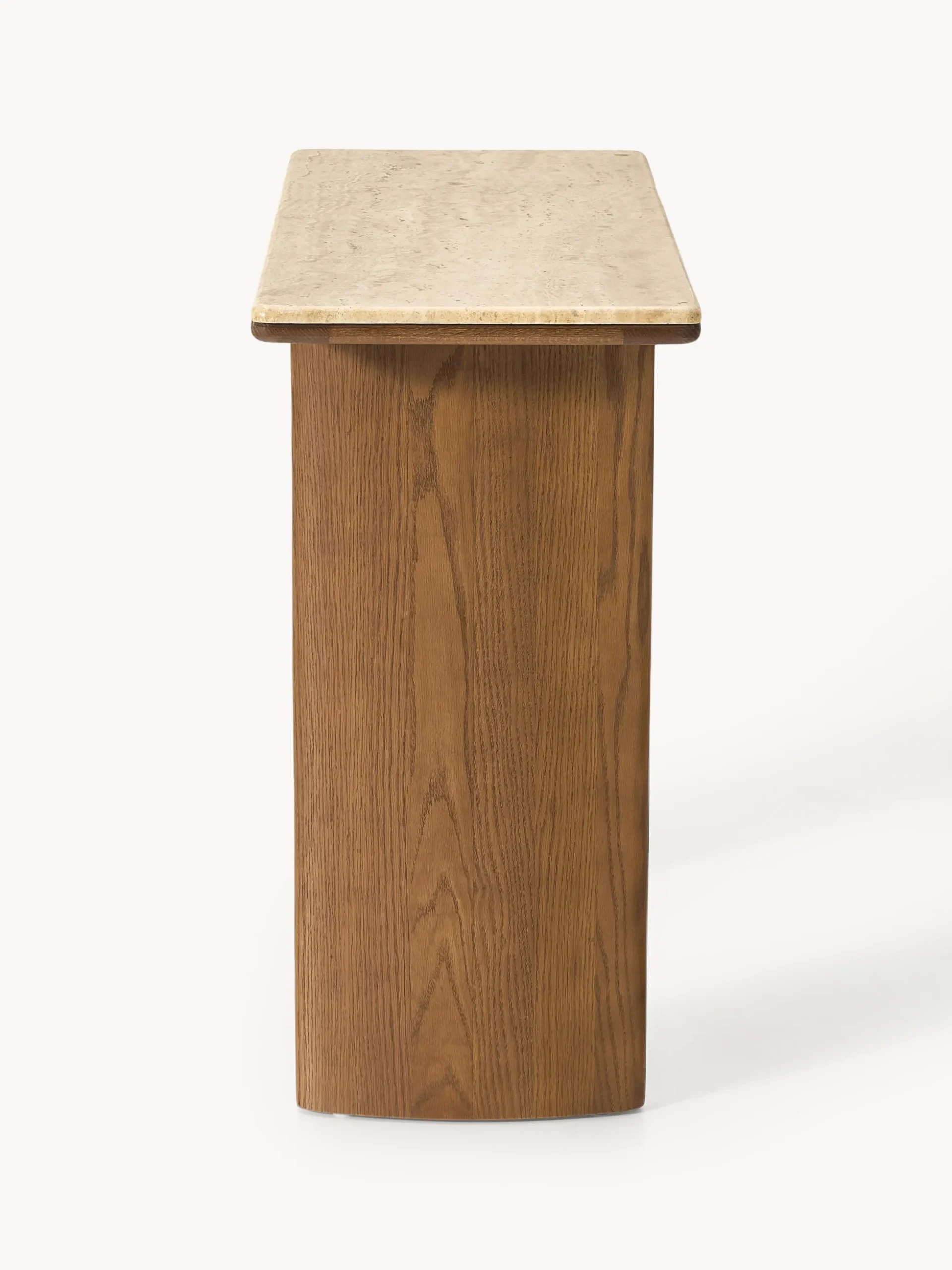 Consolle in legno di quercia con piano in travertino Chandler