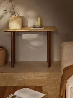 Consolle in legno di quercia con piano in travertino Chandler