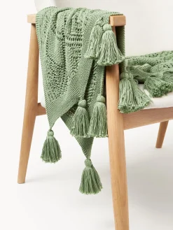Coperta lavorata a maglia con nappe Sarah