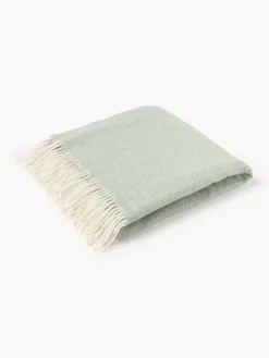 Coperta in lana con motivo a zig-zag e frange Tyrol