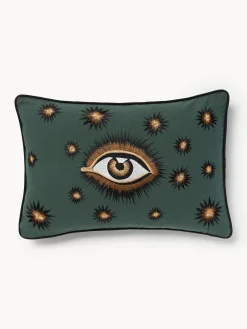 Copricuscino in cotone ricamato a mano Eye